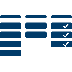 Icon agile Softwareentwicklung mit KANBAN Drei Listen mit Aufgaben, die teilweise mit Häckchen versehen sind